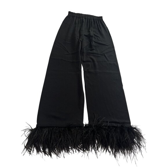 Sleeper Party Pajama Pants with Double Feathers in Black